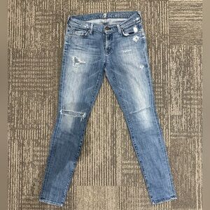 Blue distressed straight jeans - 7 for all mankind